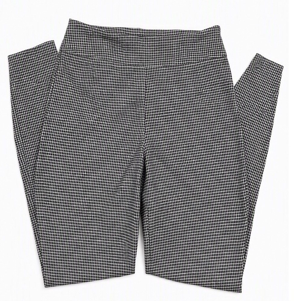 Womens Black White Micro Check Pull On Ankle Pants Slim Leg Career Trousers‎ L